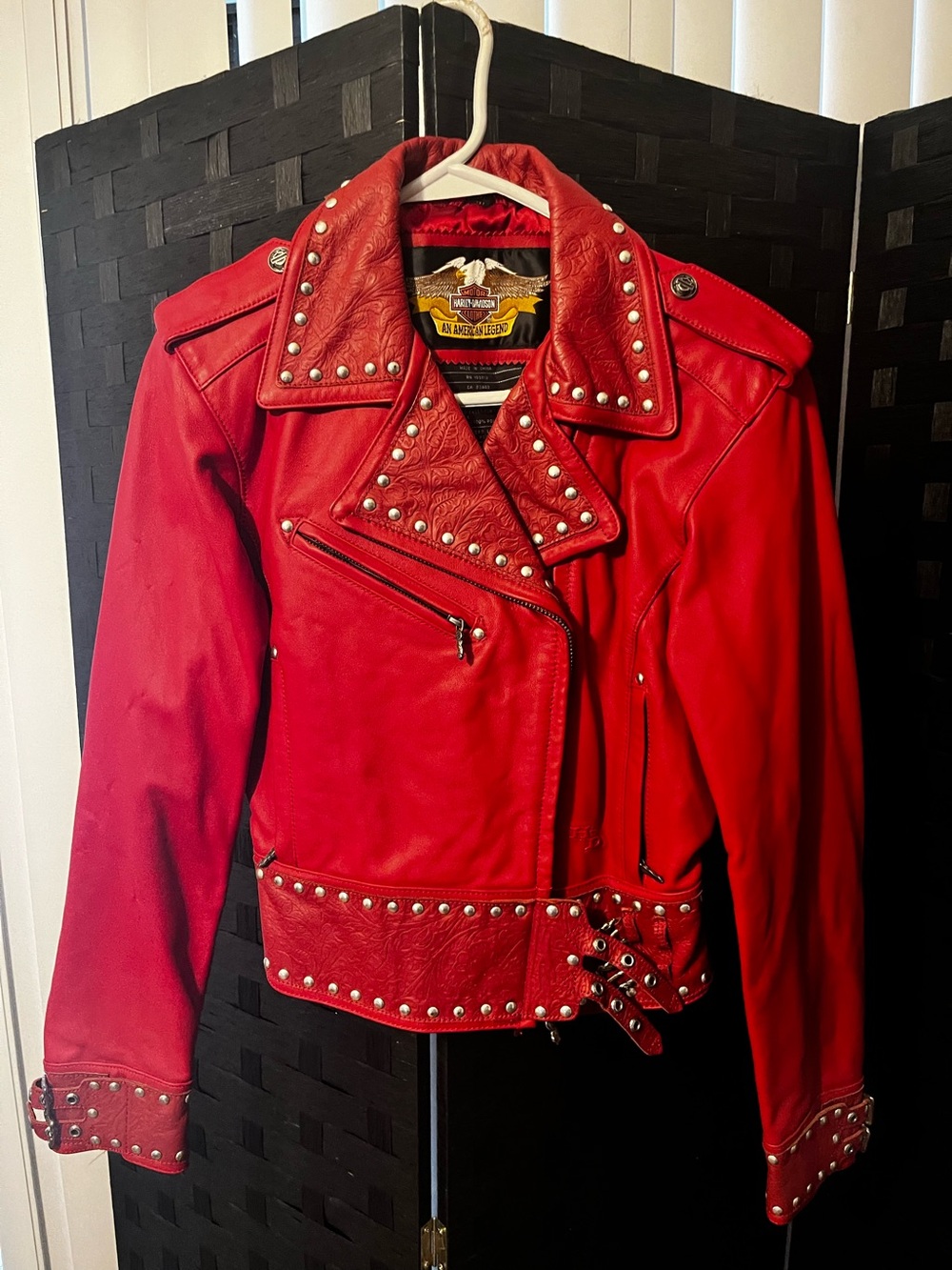 Harley-Davidson Red Studded Leather Moto Jacket